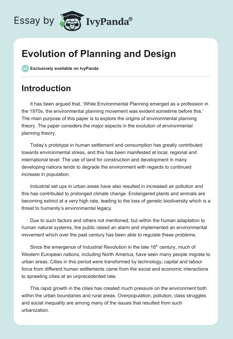 Evolution of Planning and Design. Page 1