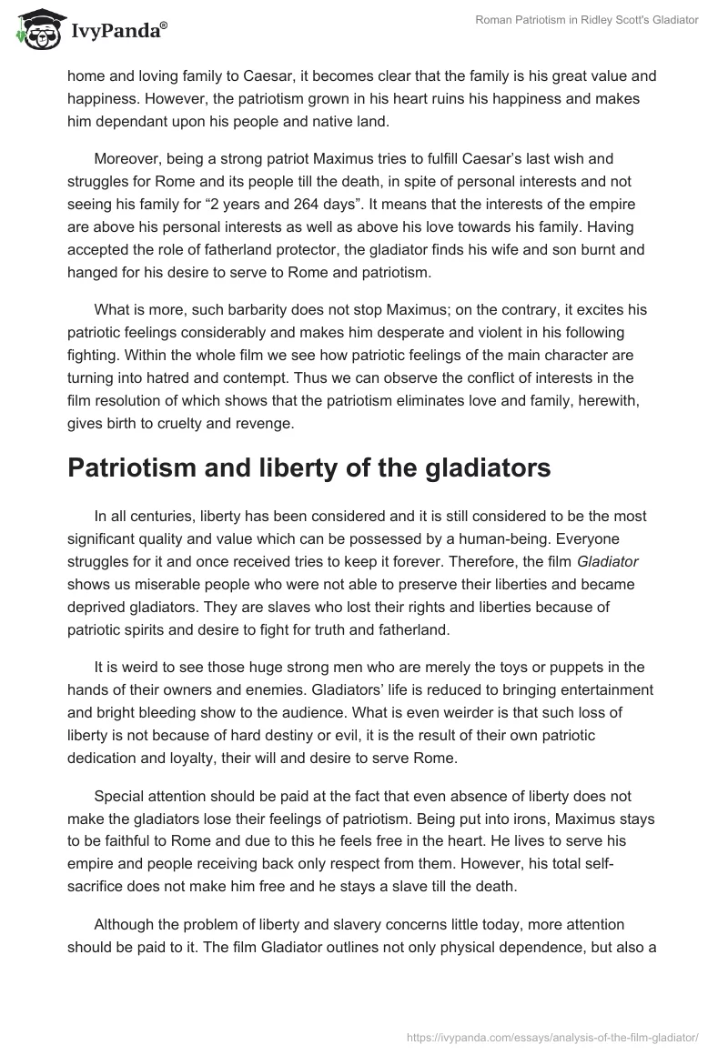 Roman Patriotism in Ridley Scott's "Gladiator". Page 2