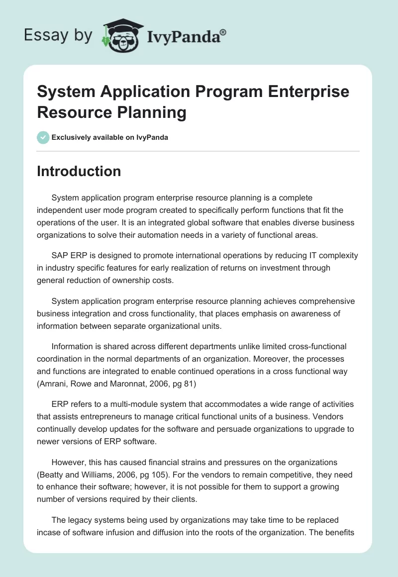 System Application Program Enterprise Resource Planning. Page 1