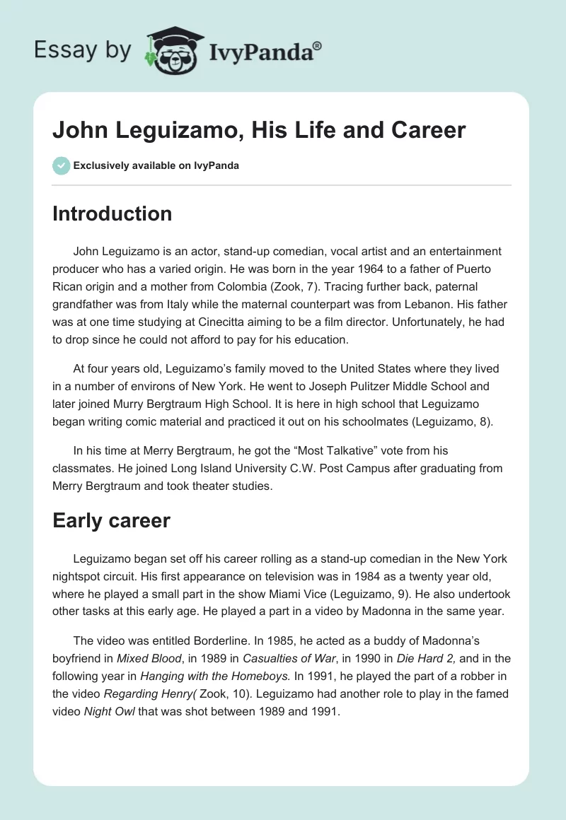 John Leguizamo, His Life and Career. Page 1