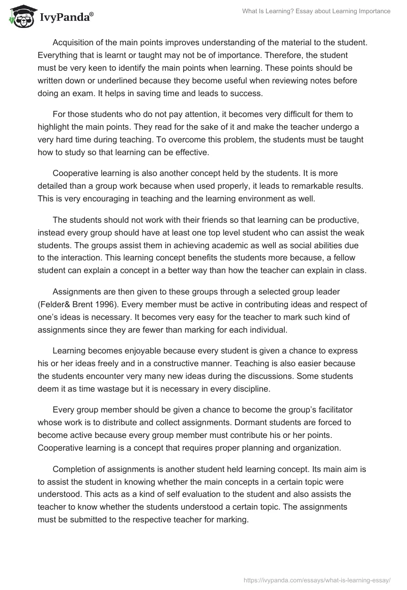 What Is Learning? Essay about Learning Importance. Page 5