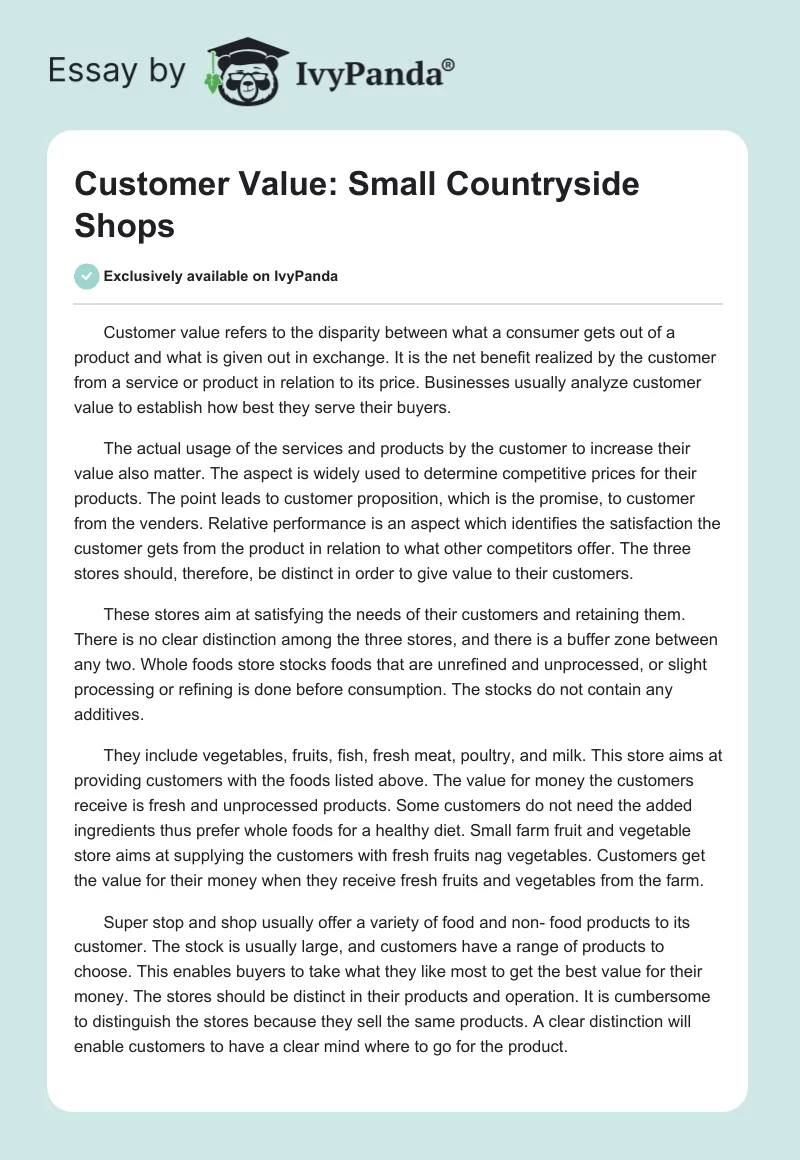 Customer Value: Small Countryside Shops. Page 1