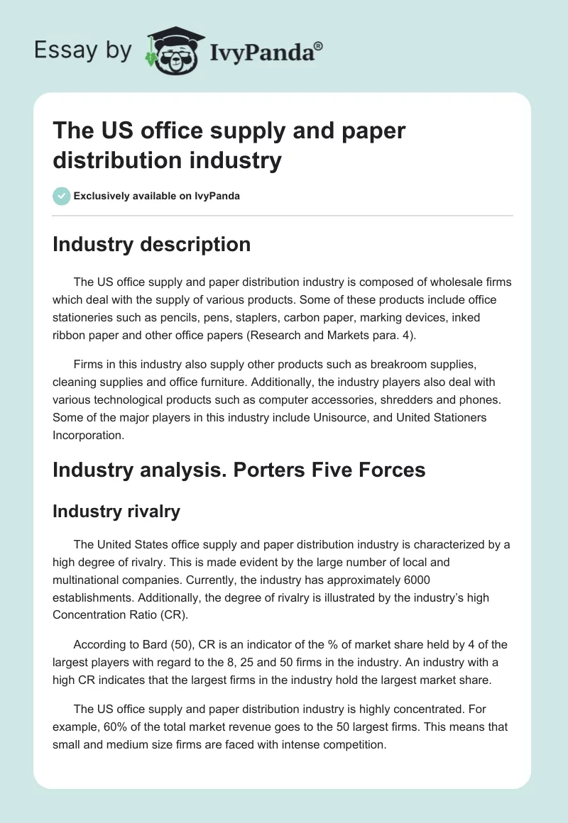 The US office supply and paper distribution industry. Page 1