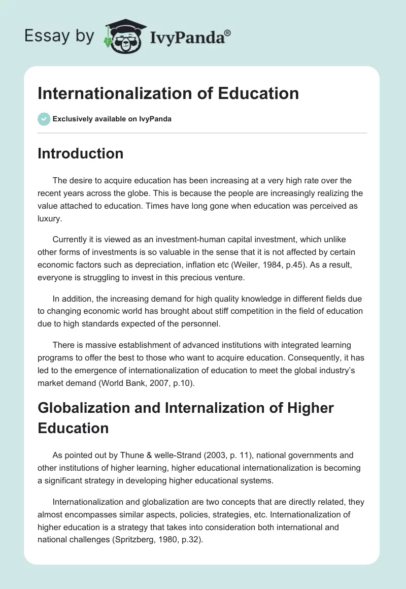 Internationalization of Education. Page 1