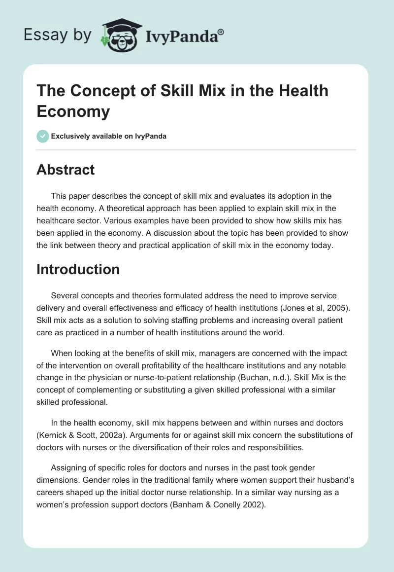 The Concept of Skill Mix in the Health Economy. Page 1