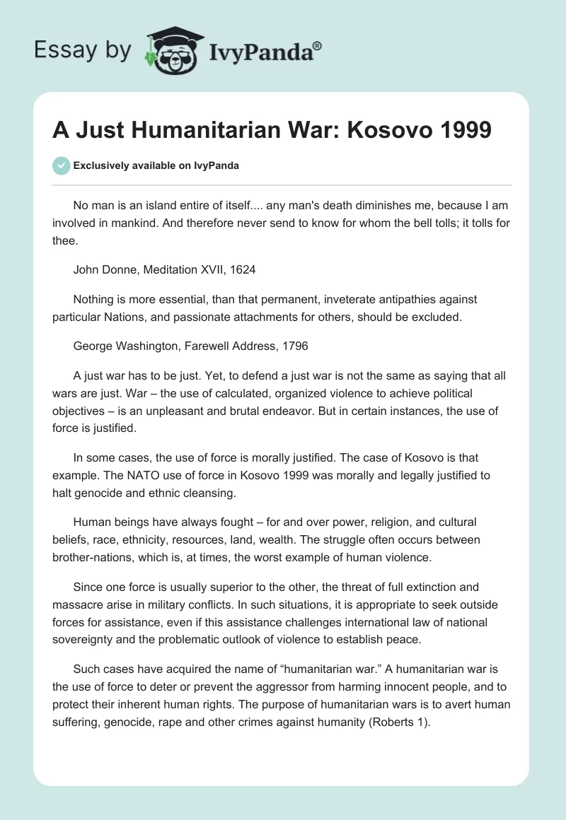 A Just Humanitarian War: Kosovo 1999. Page 1