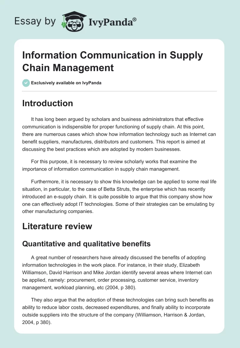 Information Communication in Supply Chain Management. Page 1