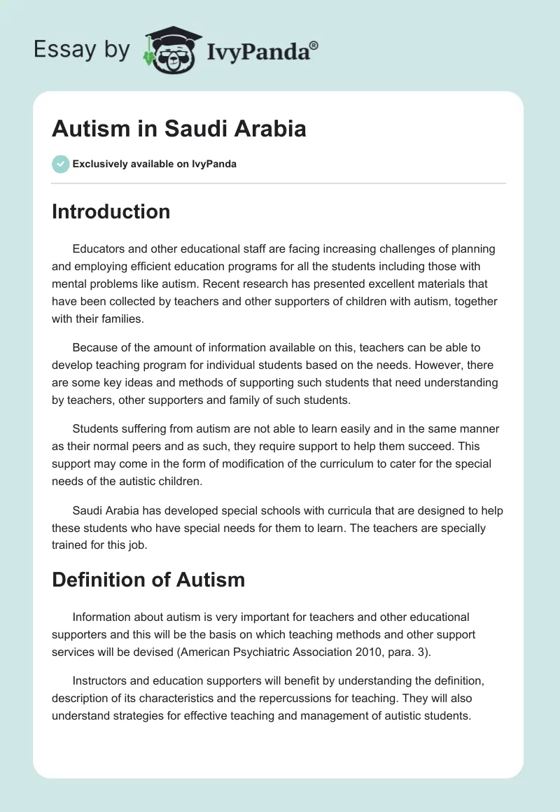 Autism in Saudi Arabia. Page 1