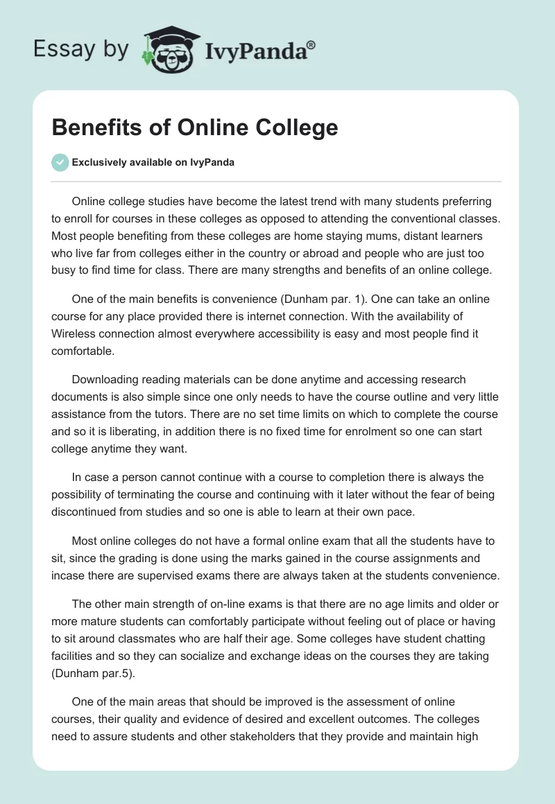 Benefits of Online College. Page 1