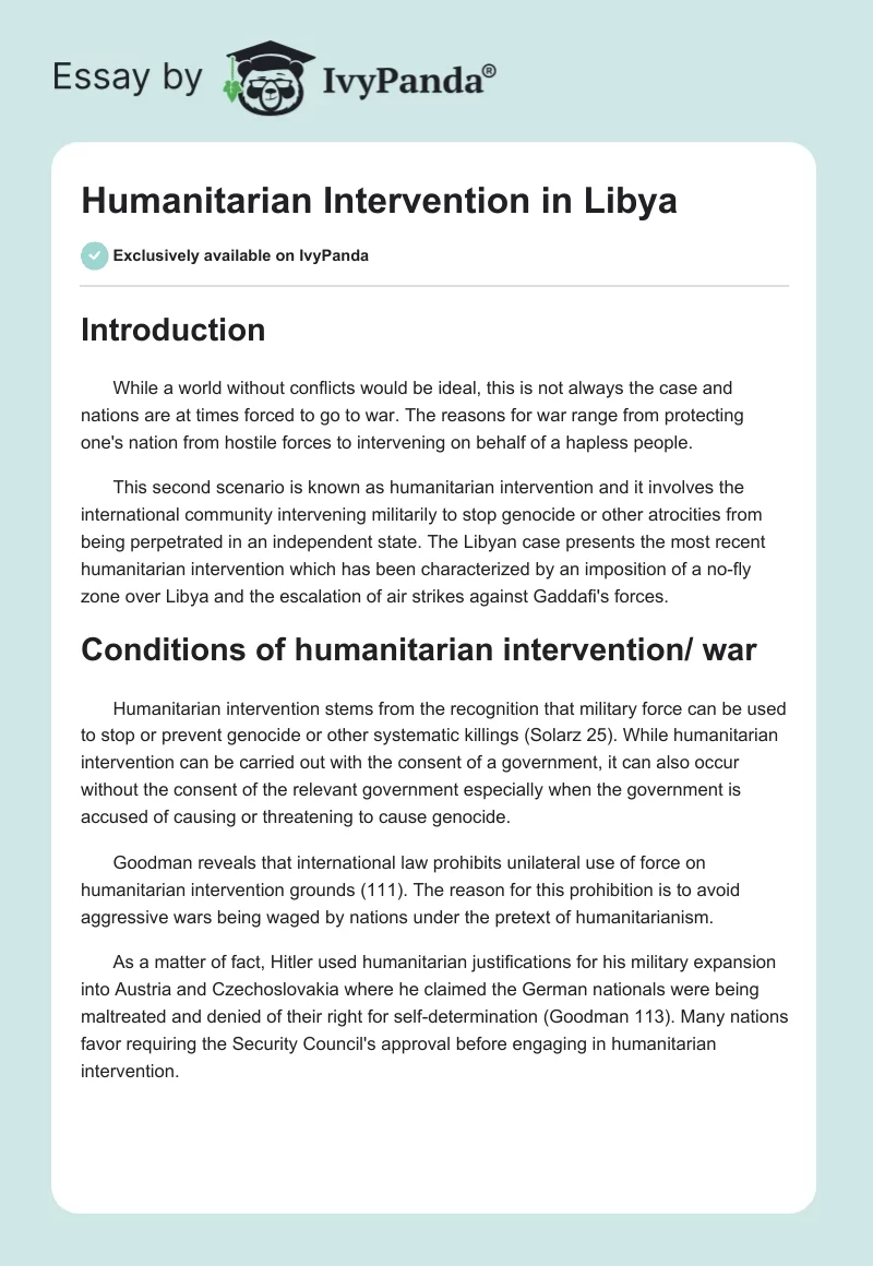 Humanitarian Intervention in Libya. Page 1