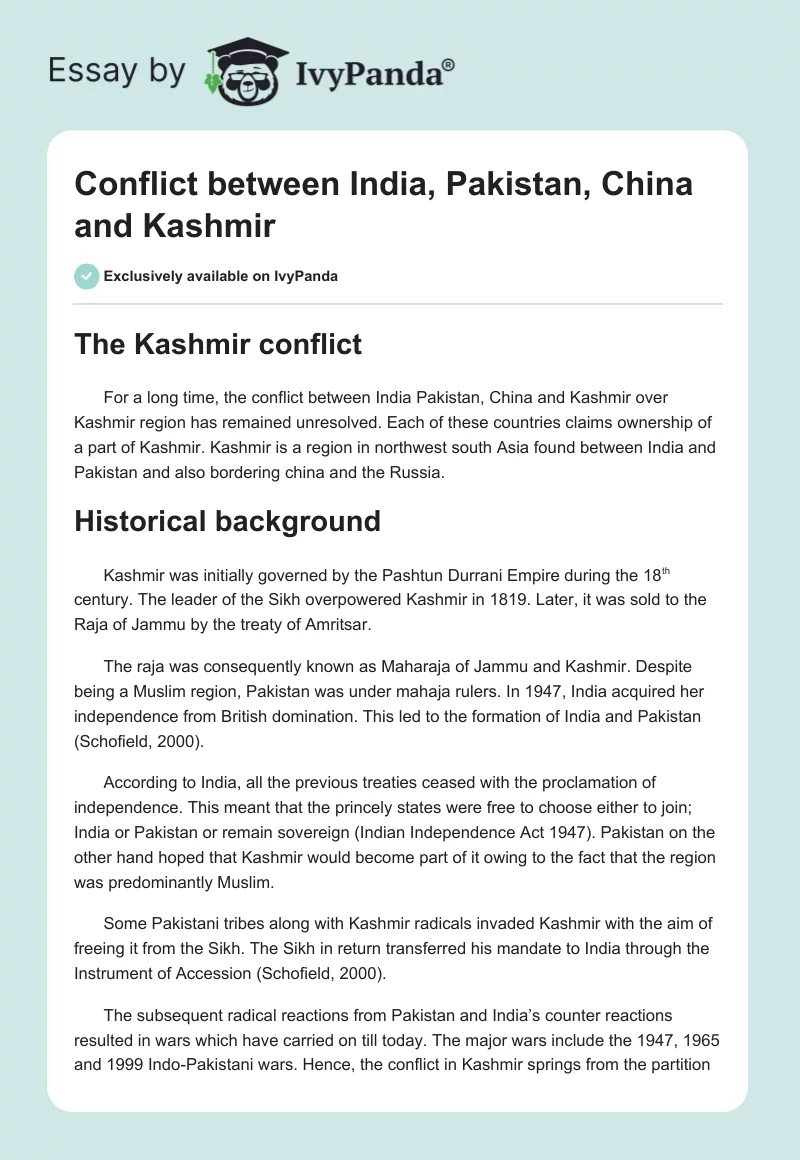 Conflict between India, Pakistan, China and Kashmir. Page 1