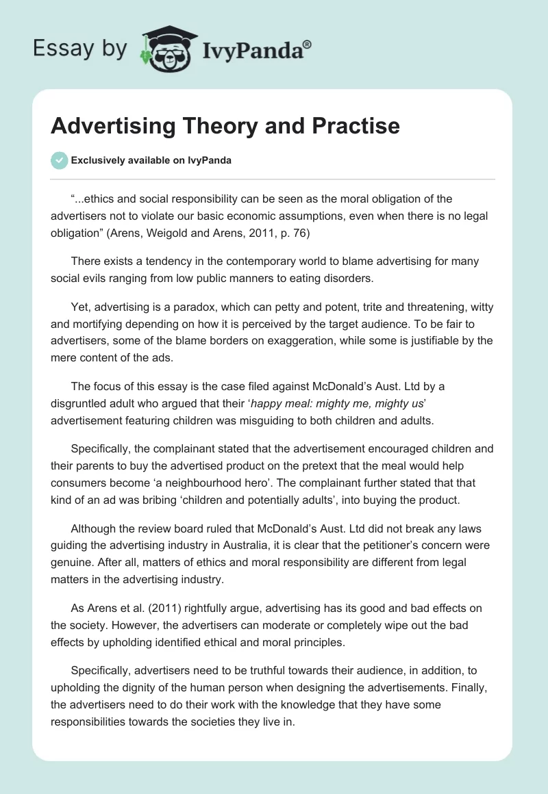 Advertising Theory and Practise. Page 1
