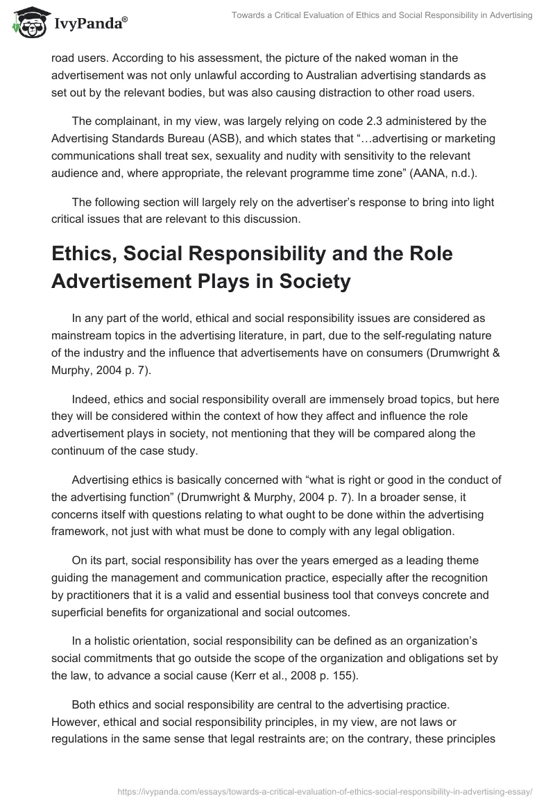 Towards a Critical Evaluation of Ethics and Social Responsibility in Advertising. Page 2