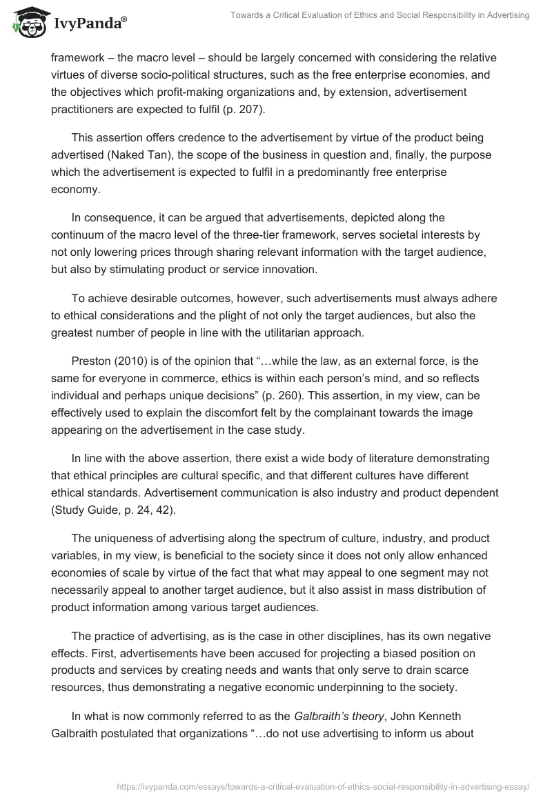 Towards a Critical Evaluation of Ethics and Social Responsibility in Advertising. Page 4
