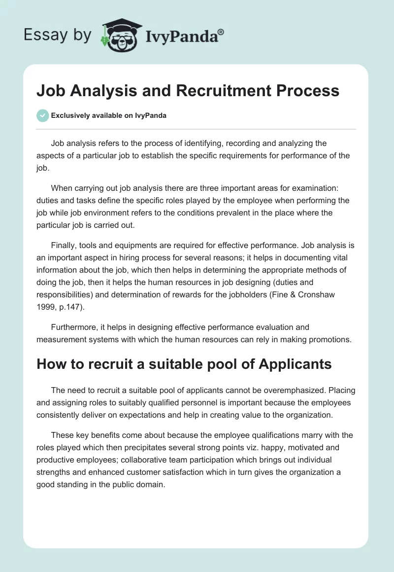 Job Analysis and Recruitment Process. Page 1