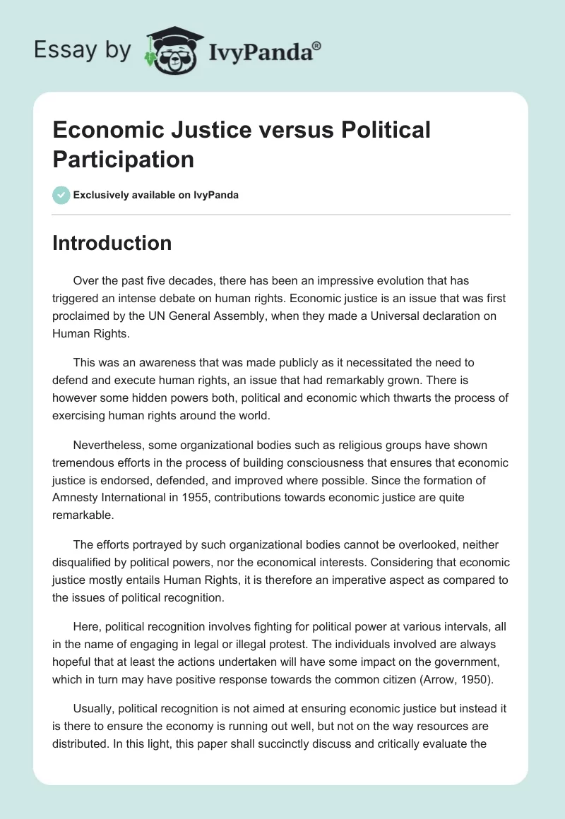 Economic Justice versus Political Participation. Page 1