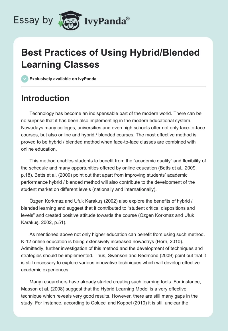 Best Practices of Using Hybrid/Blended Learning Classes. Page 1