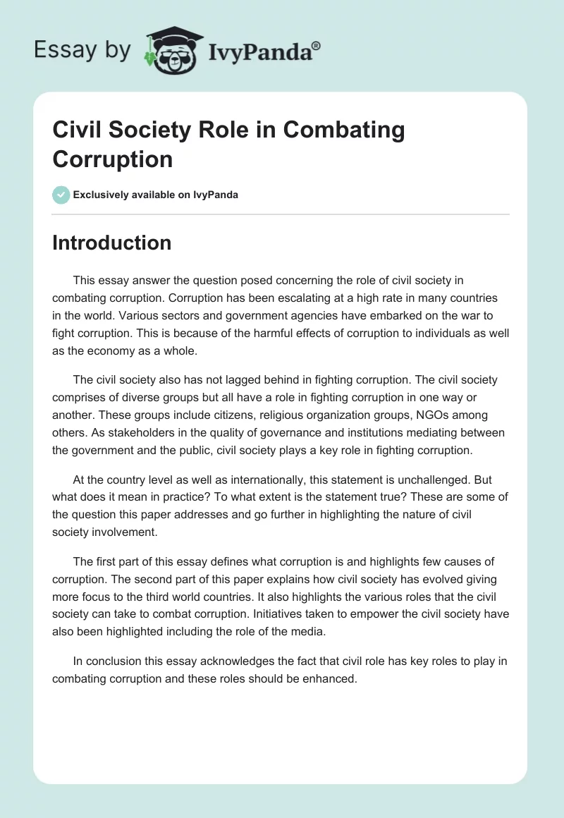 Civil Society Role in Combating Corruption. Page 1