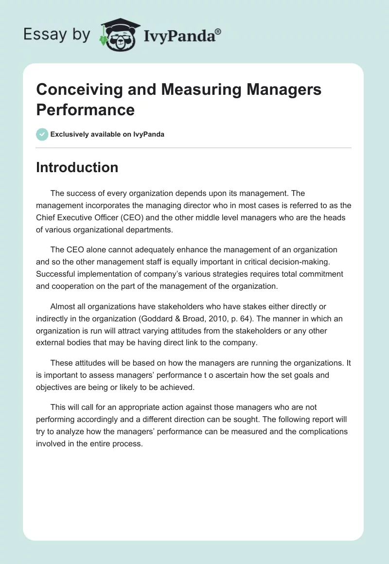 Conceiving and Measuring Managers Performance. Page 1