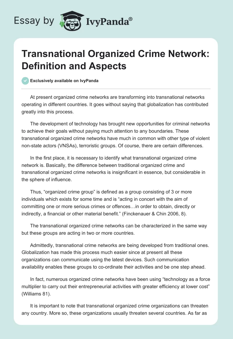 Transnational Organized Crime Network: Definition and Aspects. Page 1