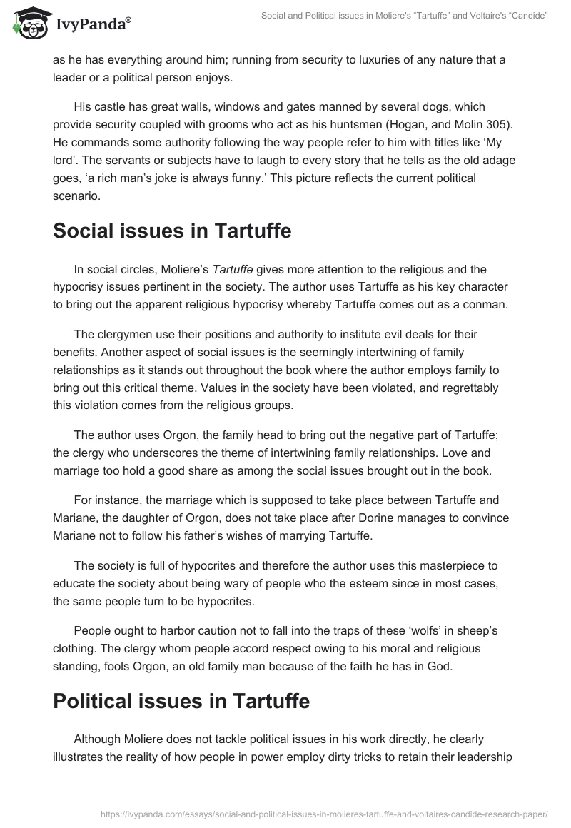Social and Political Issues in Moliere's “Tartuffe” and Voltaire's “Candide”. Page 3