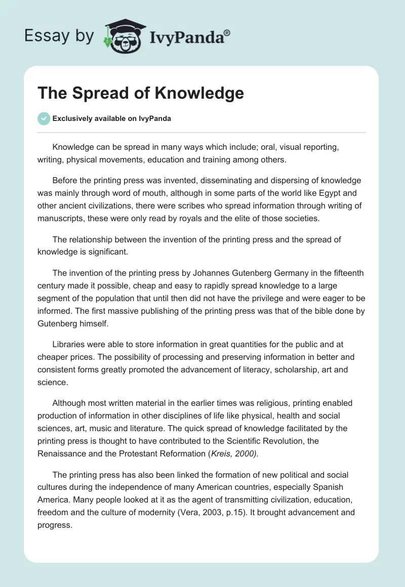 The Spread of Knowledge. Page 1