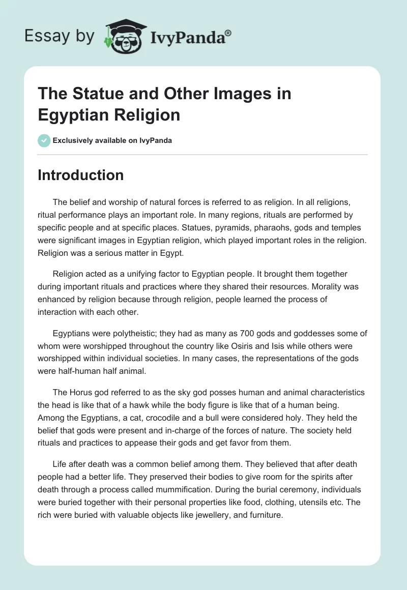 The Statue and Other Images in Egyptian Religion. Page 1