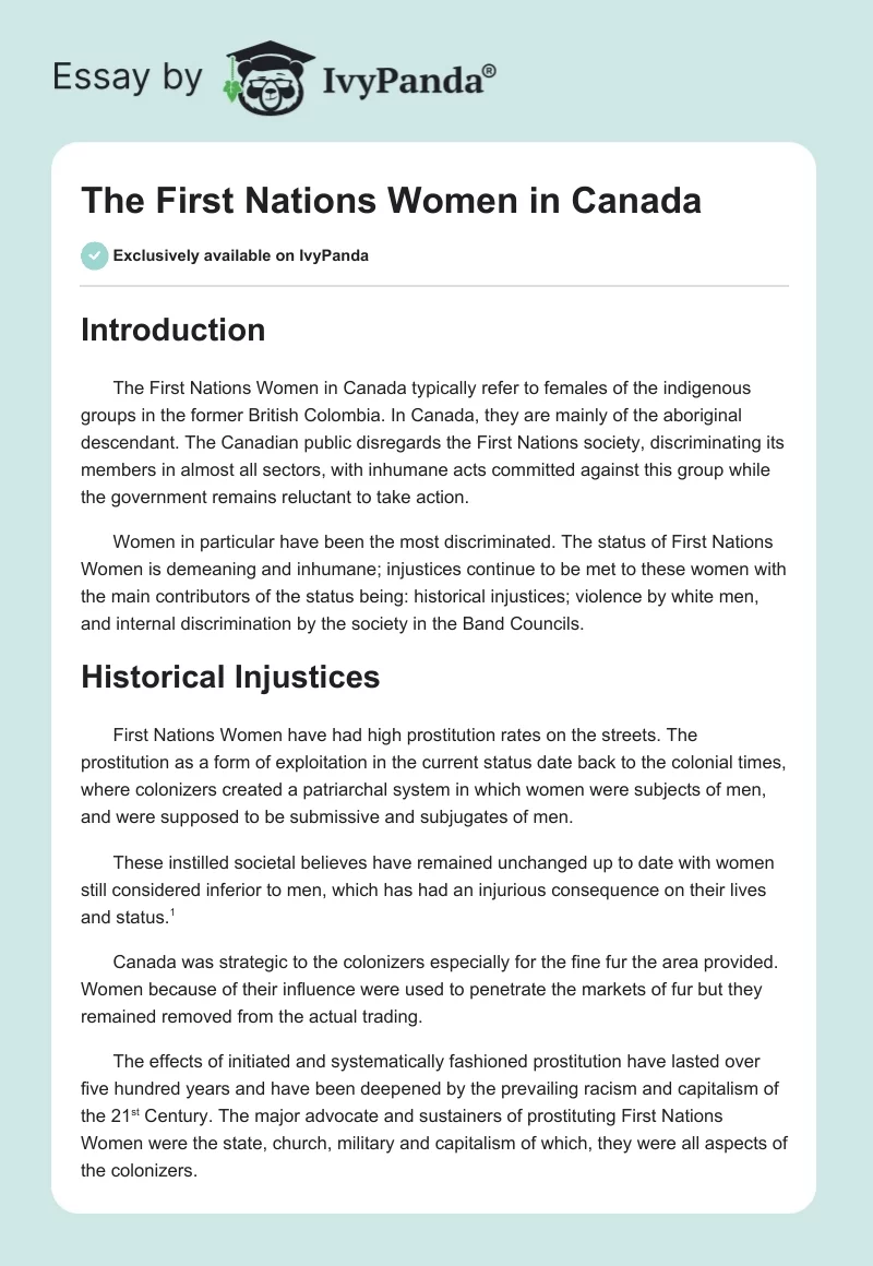 The First Nations Women in Canada. Page 1