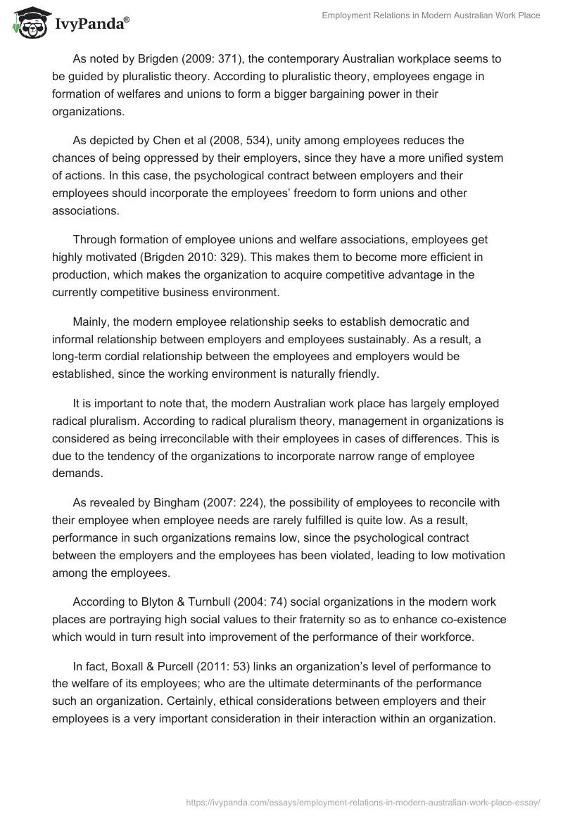 Employment Relations in Modern Australian Work Place. Page 4