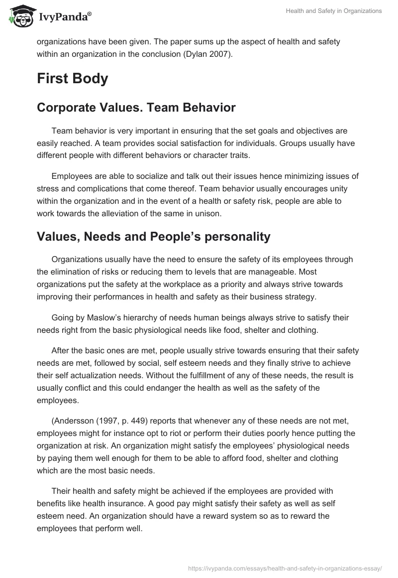 Health and Safety in Organizations. Page 2