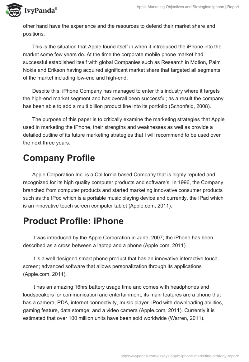 Apple Marketing Objectives and Strategies: Iphone | Report. Page 2