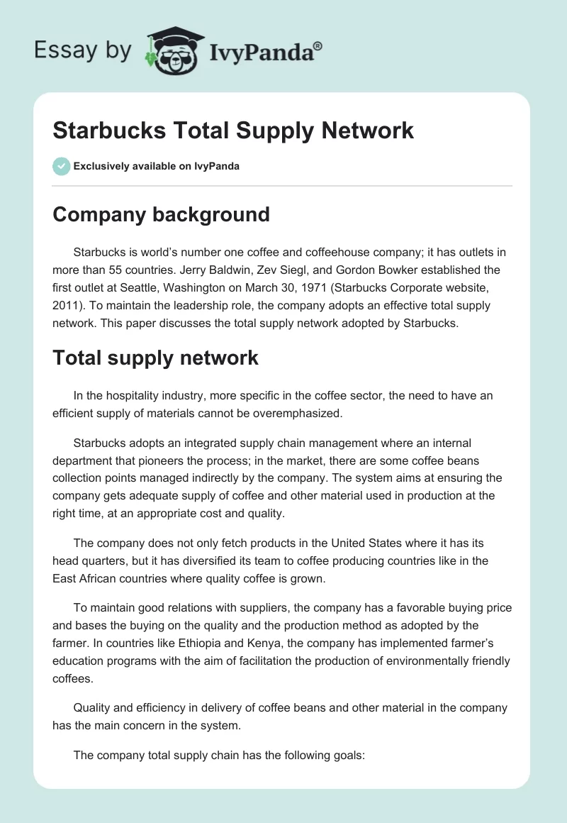 Starbucks Total Supply Network. Page 1