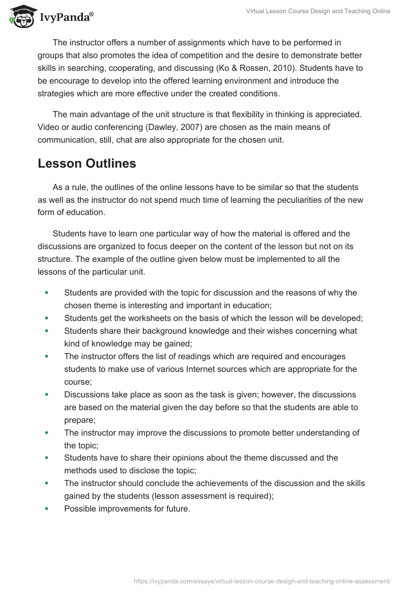 Virtual Lesson Course Design and Teaching Online. Page 3