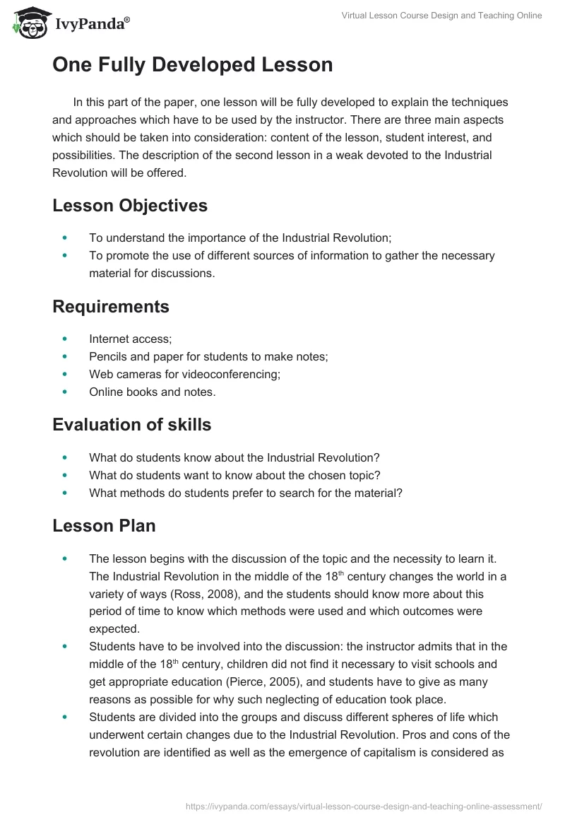 Virtual Lesson Course Design and Teaching Online. Page 4