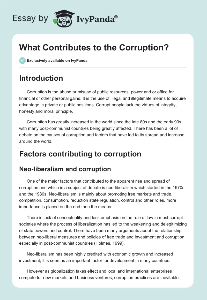What Contributes to the Corruption?. Page 1
