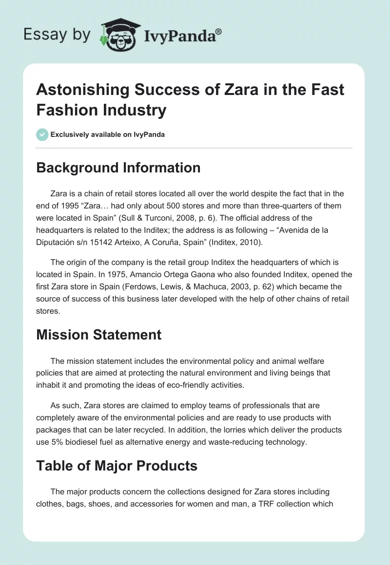Astonishing Success of Zara in the Fast Fashion Industry. Page 1