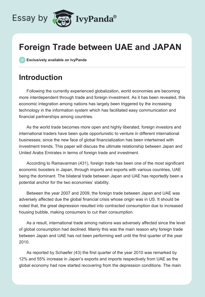 Foreign Trade Between UAE and Japan. Page 1