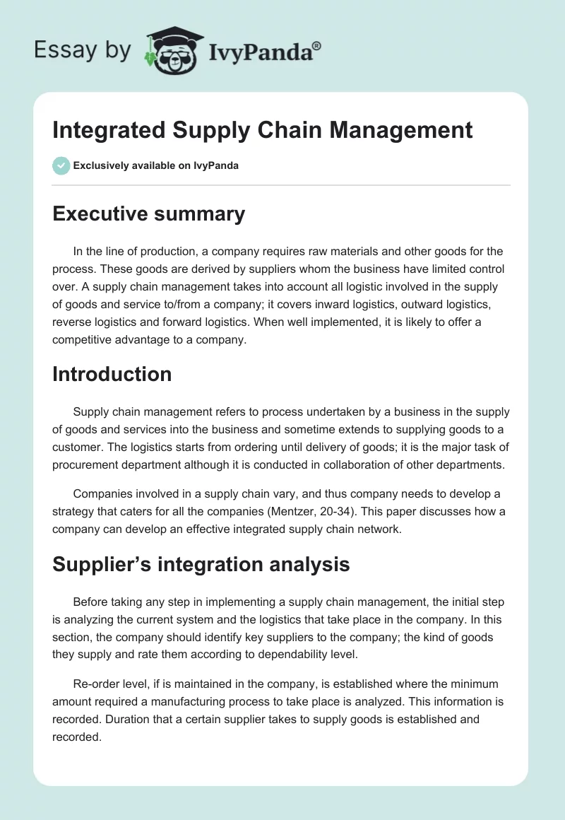 Integrated Supply Chain Management. Page 1