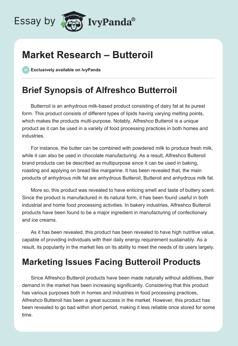 Market Research – Butteroil. Page 1