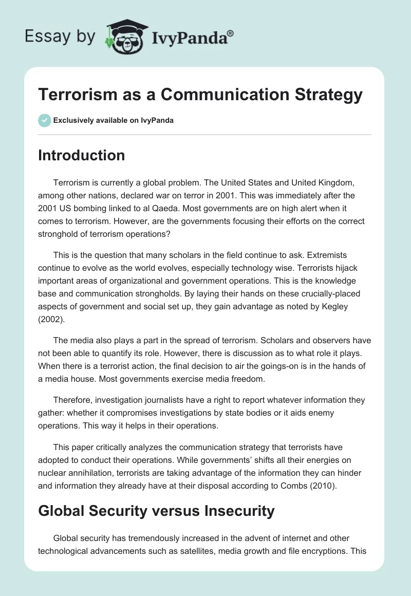 Terrorism as a Communication Strategy. Page 1