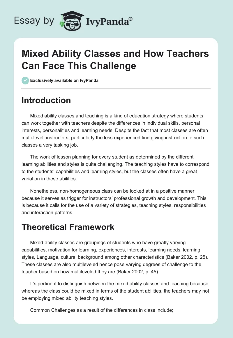Mixed Ability Classes and How Teachers Can Face This Challenge. Page 1