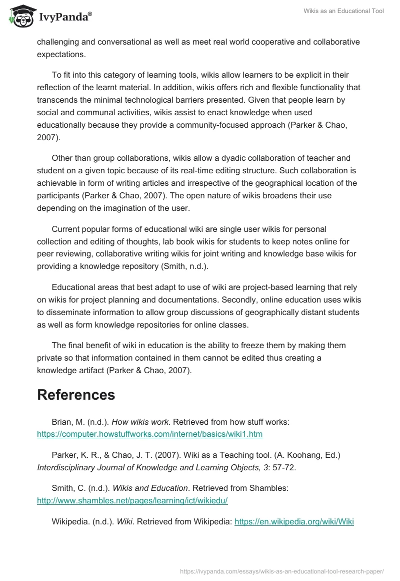 Wikis as an Educational Tool. Page 3