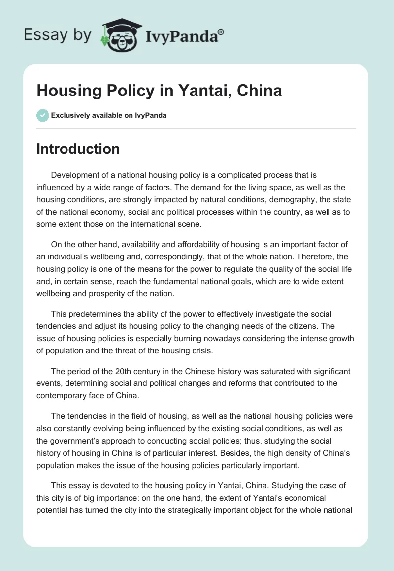 Housing Policy in Yantai, China. Page 1