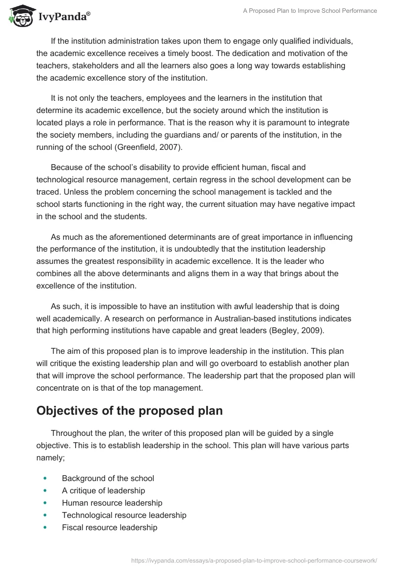 A Proposed Plan to Improve School Performance. Page 2