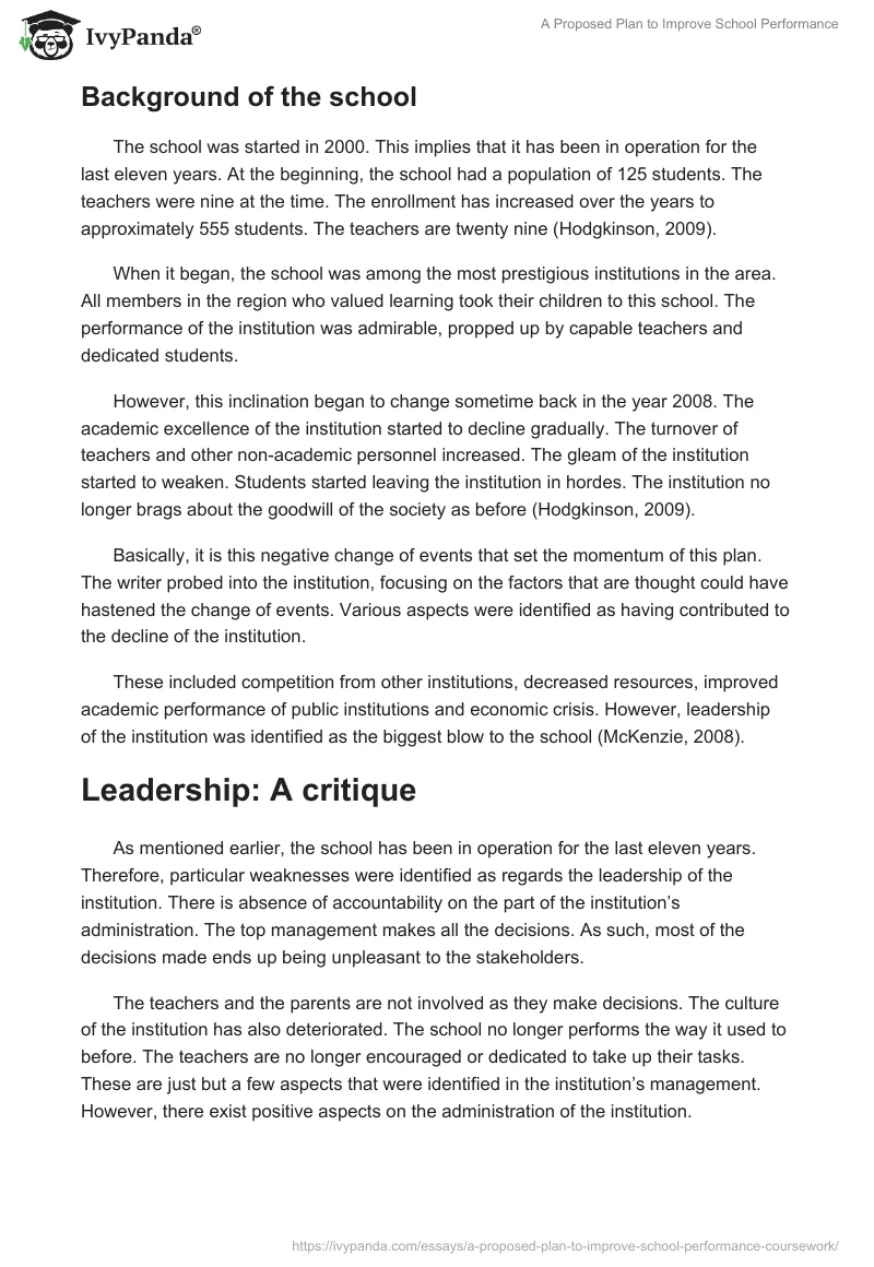 A Proposed Plan to Improve School Performance. Page 3