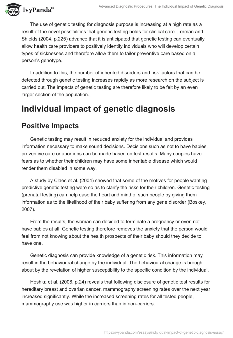 Advanced Diagnostic Procedures: The Individual Impact of Genetic Diagnosis. Page 2