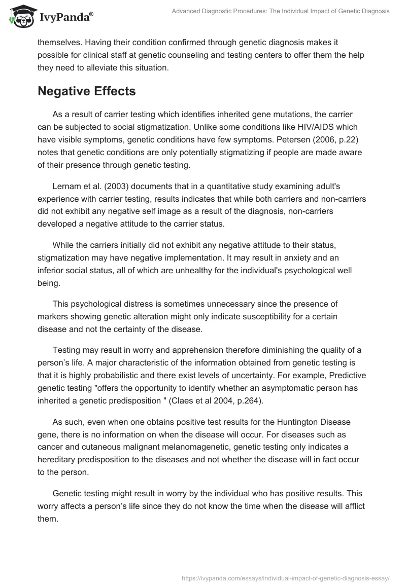 Advanced Diagnostic Procedures: The Individual Impact of Genetic Diagnosis. Page 4