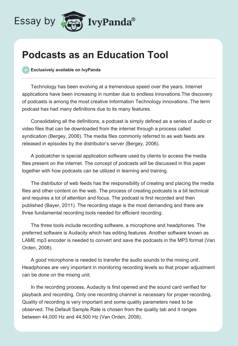 Podcasts as an Education Tool. Page 1