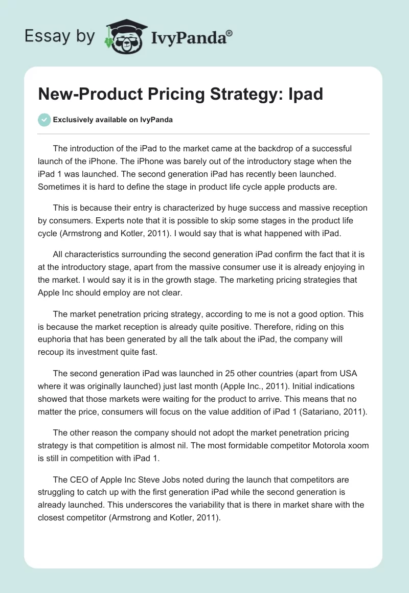 New-Product Pricing Strategy: Ipad. Page 1