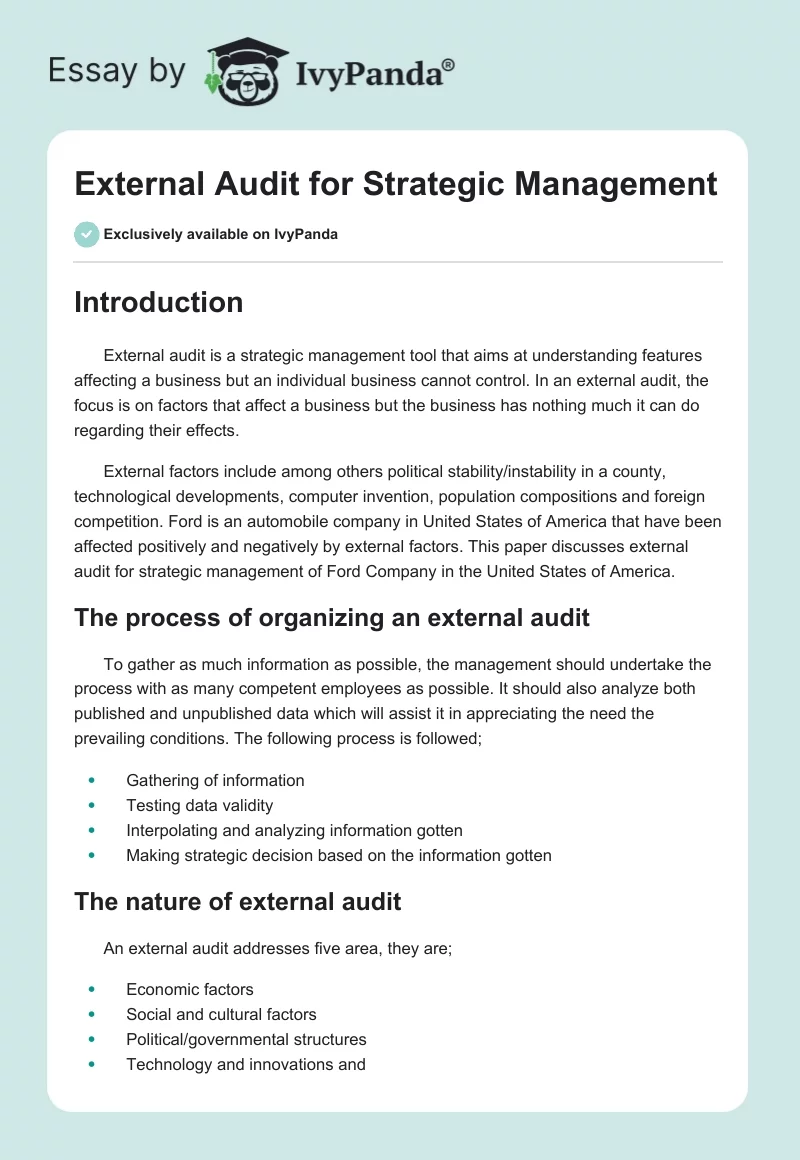 External Audit for Strategic Management. Page 1